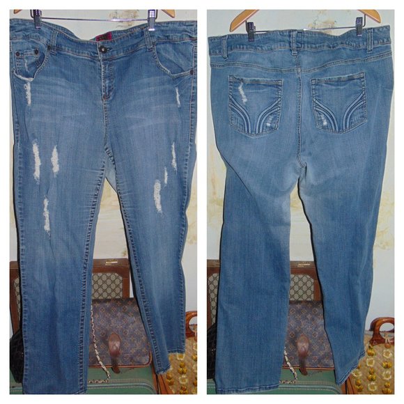 Torrid Jeans Women's Plus Size 24 Blue Distressed Ripped Straight Denim Pants - Picture 1 of 10